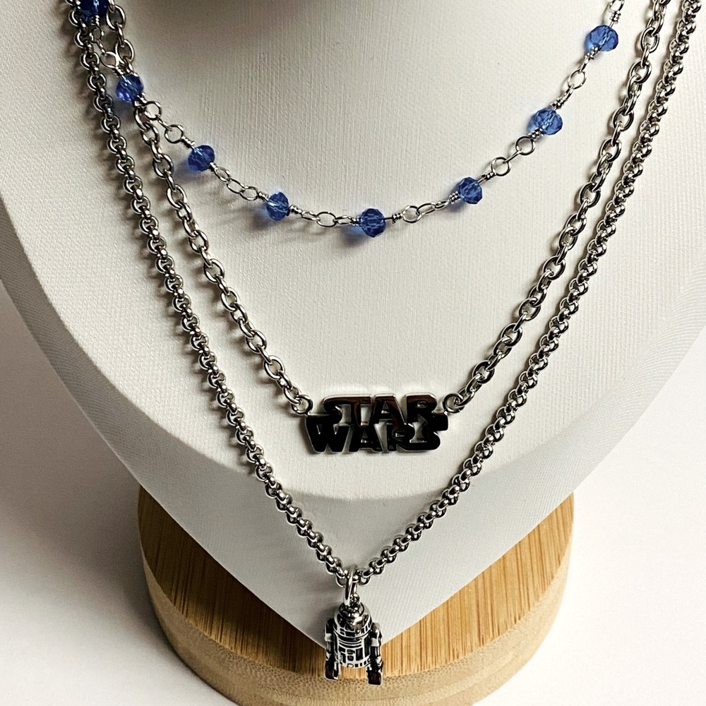 Licensed Star Wars R2D2 Stainless Steel 3 Tier Necklace